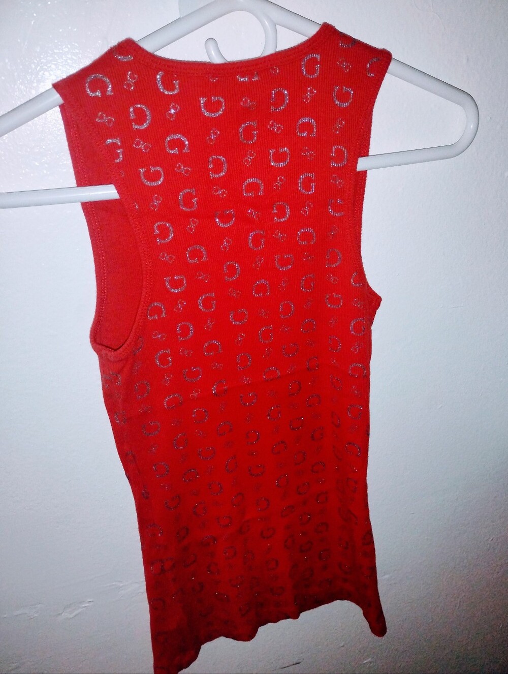 Guess Red Tank Top with Silver Glitter G's Logo Pattern - Picture 3 of 3